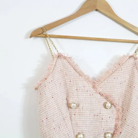 *SHEIN Lavender Dress for Women Surplice Neck Chain Straps Tweed Cami Romper - Picture 7 of 8